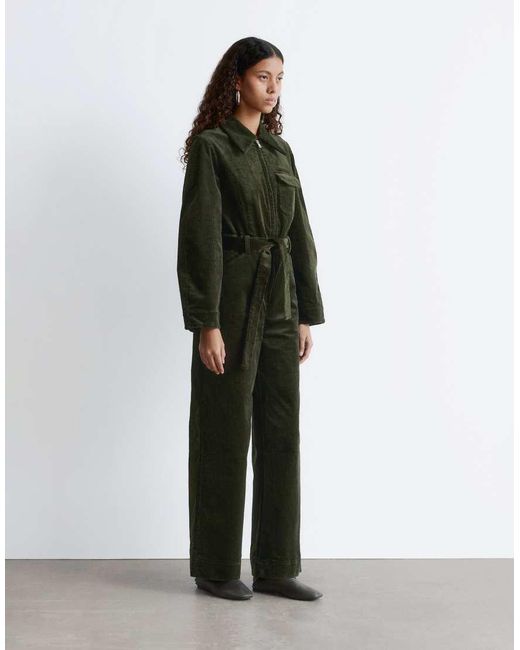 & Other Stories Green Belted Corduroy Jumpsuit With Volume Sleeves