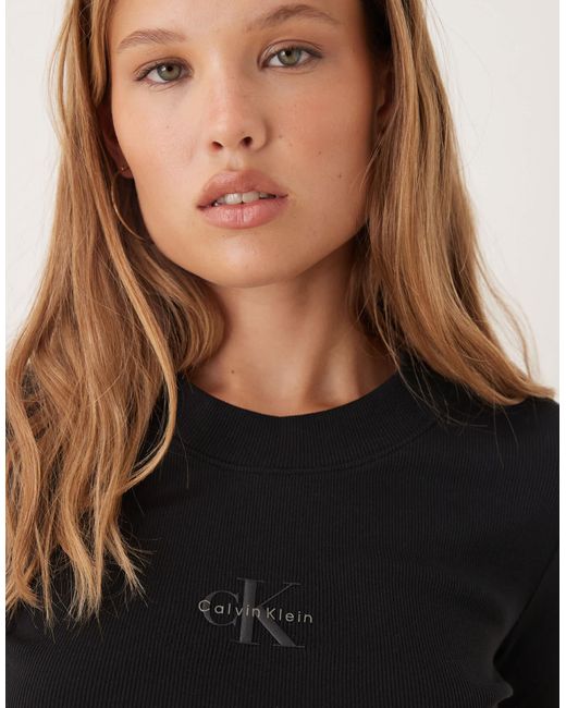 Calvin Klein Black Monogram Logo Long Sleeve Top