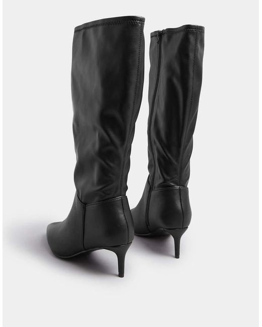Yours Clothing Black Faux Leather Pointed Kitten Heel Boots