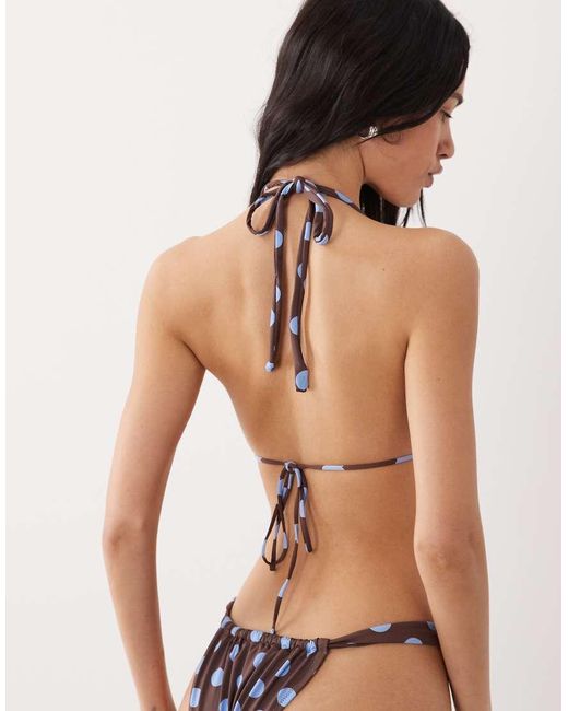 Mango Brown Polka Dot Tie Back Bikini Top