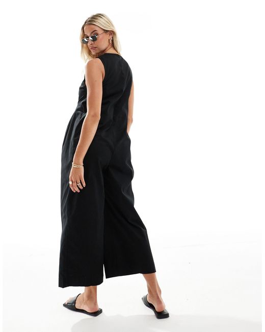 ASOS Black Asos Design Maternity Twill Minimal Sleeveless Jumpsuit With Wide Leg