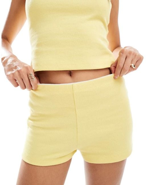 Miss Selfridge Yellow Lace Picot Trim Booty Short Summer Co Ord