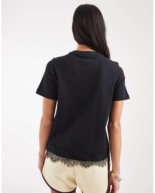 Vero Moda Black Boxy T-shirt With Lace Detail
