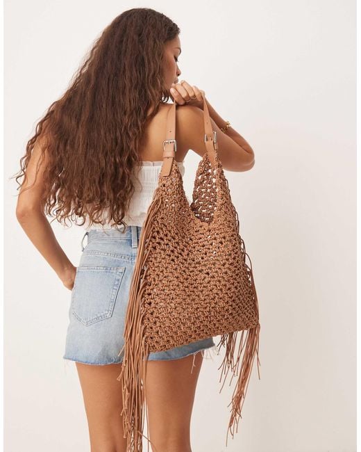 ASOS Brown Premium Hand Woven Macrame Tote