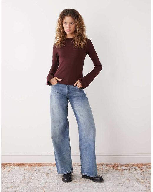 Weekday Red Annie Super Soft Long Sleeve Boat Neck Top