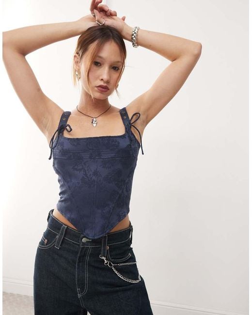 Lioness Blue Cami Corset Top With Bow Strap Detail