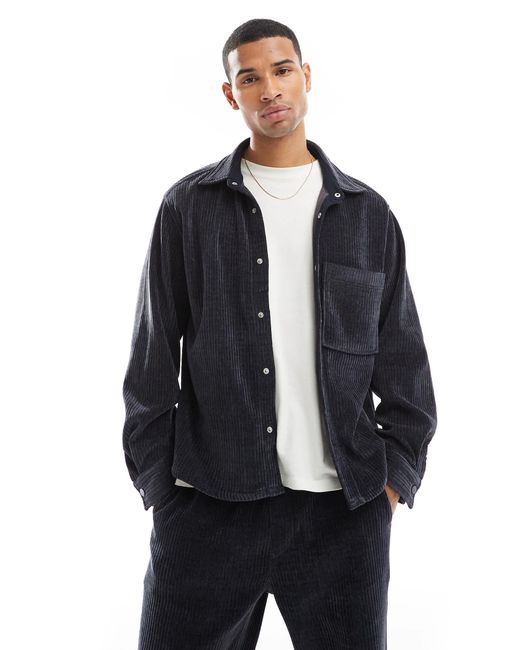 Bershka – cord-hemd in Blue für Herren