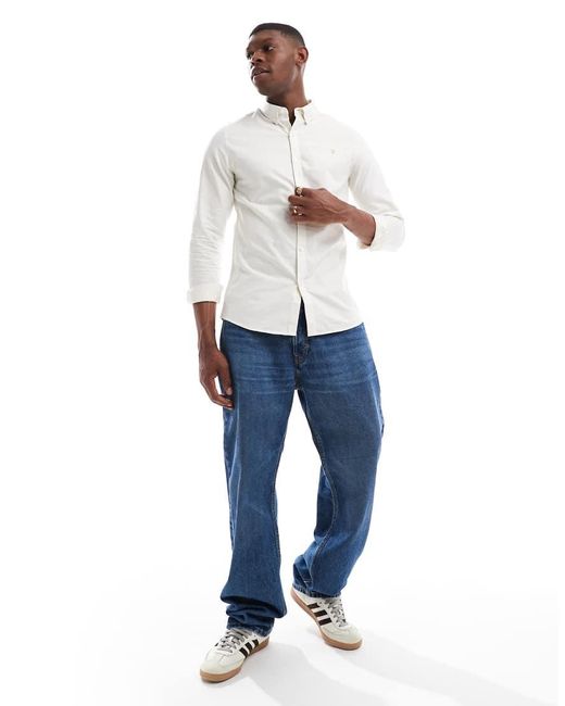 Farah White Brewer Long Sleeve Shirt for men