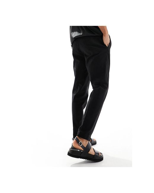 New Look Black Linen Blend Trousers for men