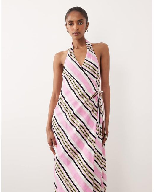 ASOS Pink Cotton Linen Halter Neck Wrap Maxi Sundress