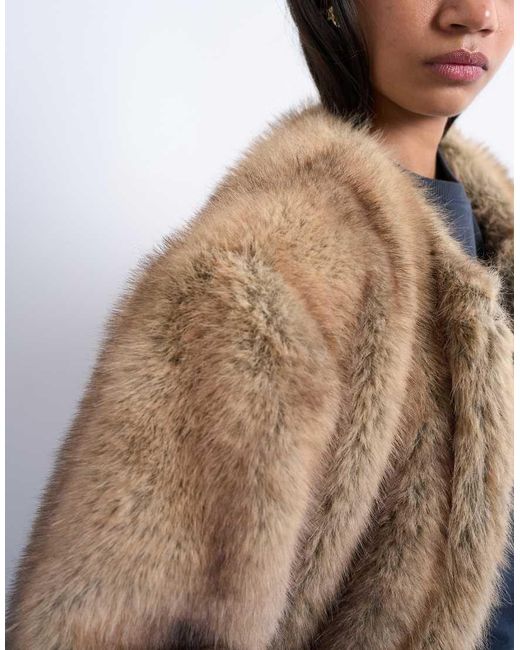 TOPSHOP Metallic Oversized Faux Fur Collarless Long Coat