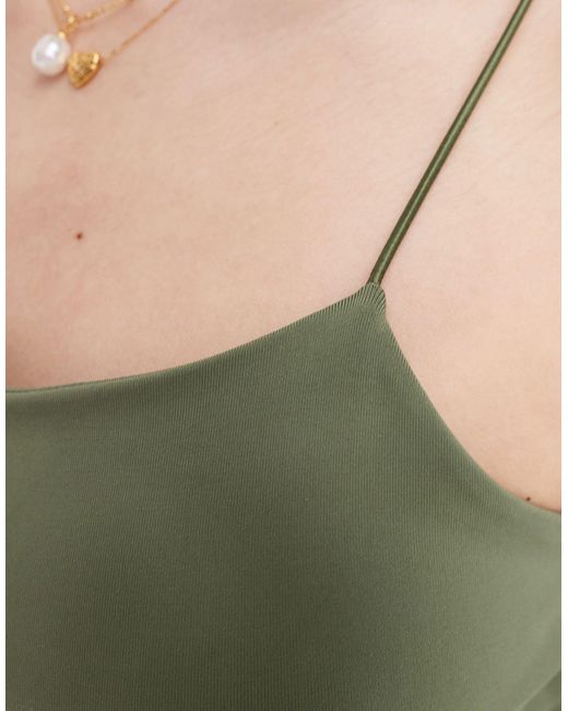 Pull&Bear Green – figurformendes maxi-riemchenkleid aus polyamid