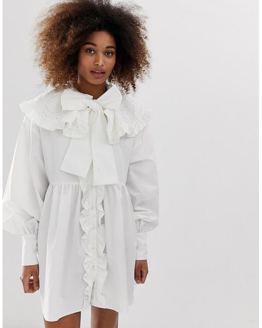 Lace Button Down Mini Smock Dress 