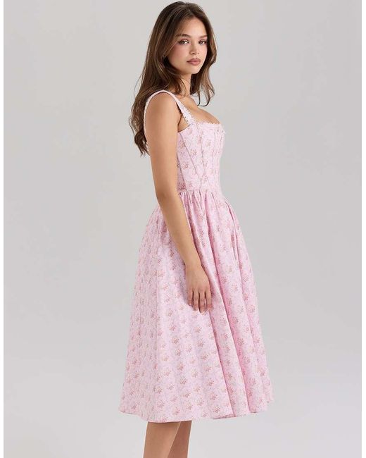 House Of Cb Pink Amara Stretch Cotton Corset Midi Dress