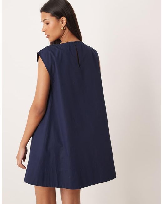 ASOS Blue Slash Neck Mini Dress With Pintucks
