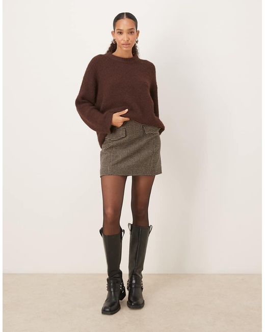 Pretty Lavish Brown Fluffy Knit Crewneck Relaxed Jumper