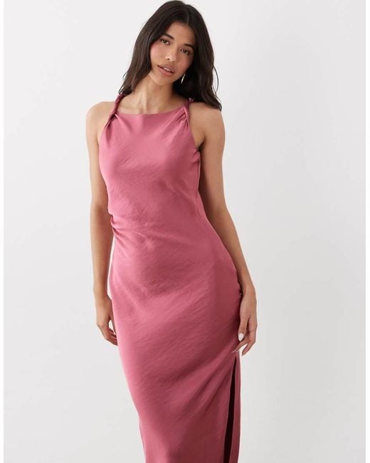 Jdy Pink High Neck Satin Maxi Dress