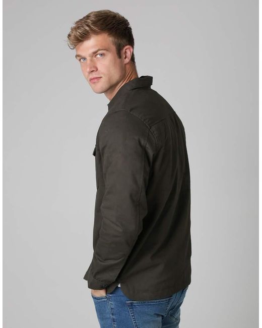 French Connection Gray Cotton Worker-Style Button Overshirt for men