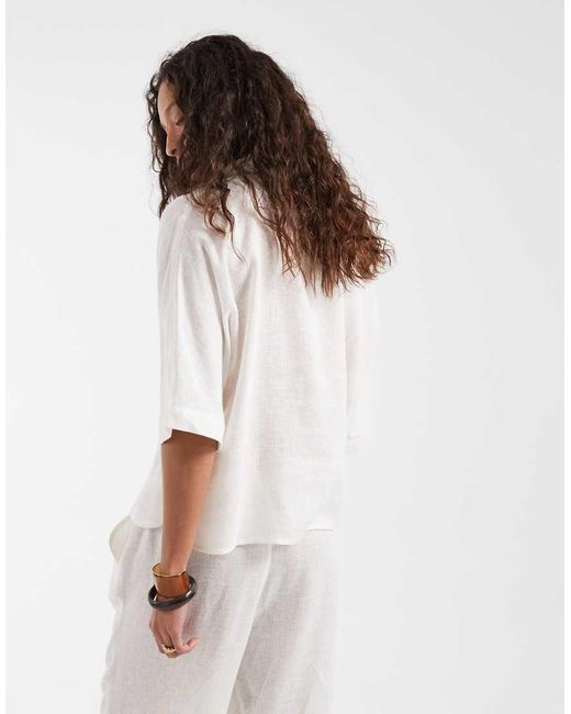 ONLY White Linen Blend Short Sleeve Shirt