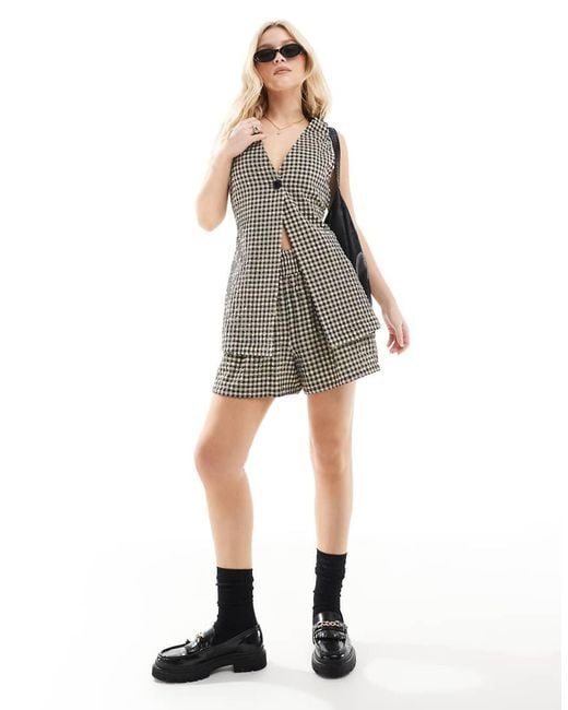 Chaleco De Traje A Cuadros Vichy De Corte Alargado De Tejido Texturizado De (Parte De Un Conjunto) ASOS de color Multicolor