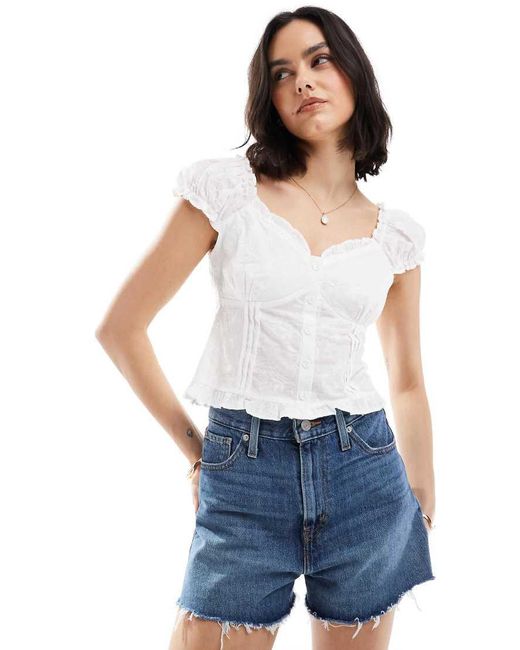 New Look Melkmeisjestop Met Knoopsluiting in het Blue