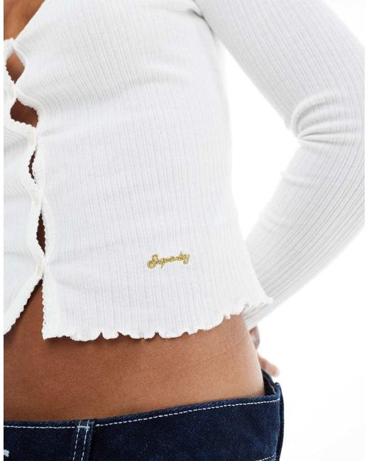 Superdry White Essential Button Long Sleeve Top