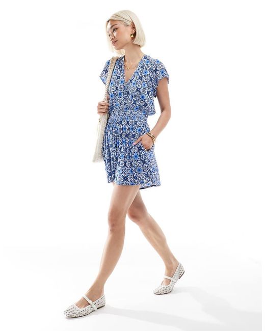 Superdry Blue Short Sleeve Printed Playsuit