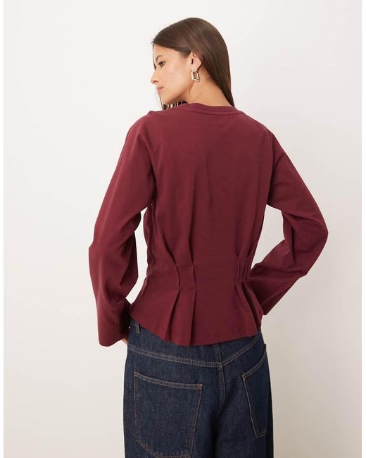 ASOS Red Long Sleeve Seam Detail Corset Tee