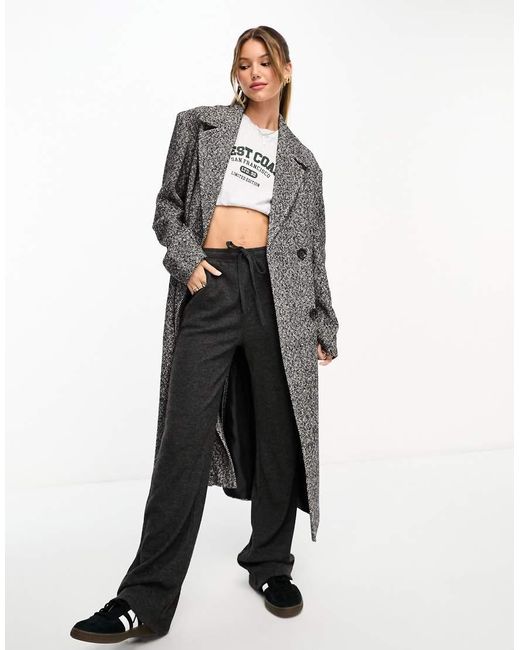 Miss Selfridge White Herringbone Maxi Wrap Coat