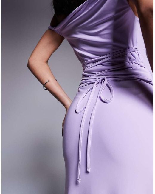 ASOS Purple Twist Shoulder With Lace Up Back Maxi Dress