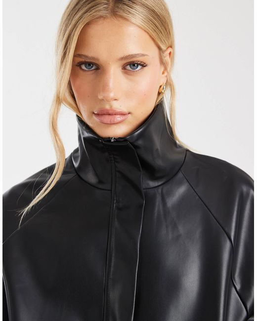 ASOS Blue Gathered Waist Bubble Pu Jacket