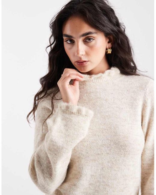 Pieces White Frill Neck Knitted Jumper