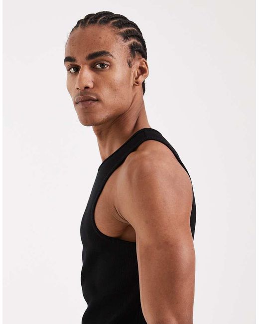ASOS Black Super Heavyweight Muscle Fit Vest With High Scoop for men