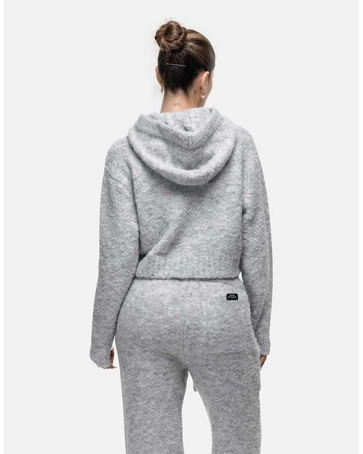 Good For Nothing Gray Cropped Bouclé Knitted Hoodie