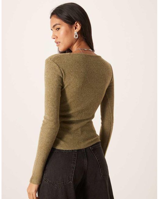 ASOS Natural Supersoft Asymmetric Neck Waist Detail Long Sleeve Top
