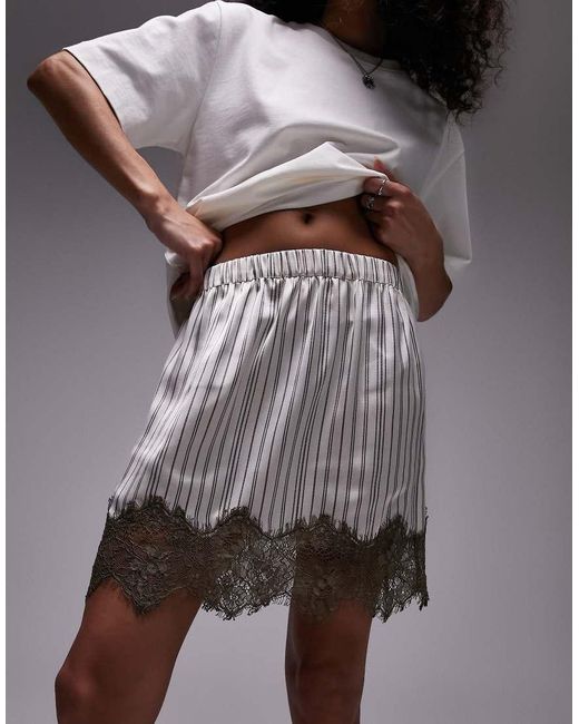 TOPSHOP Gray Satin Lace Petticoat Mini Skirt