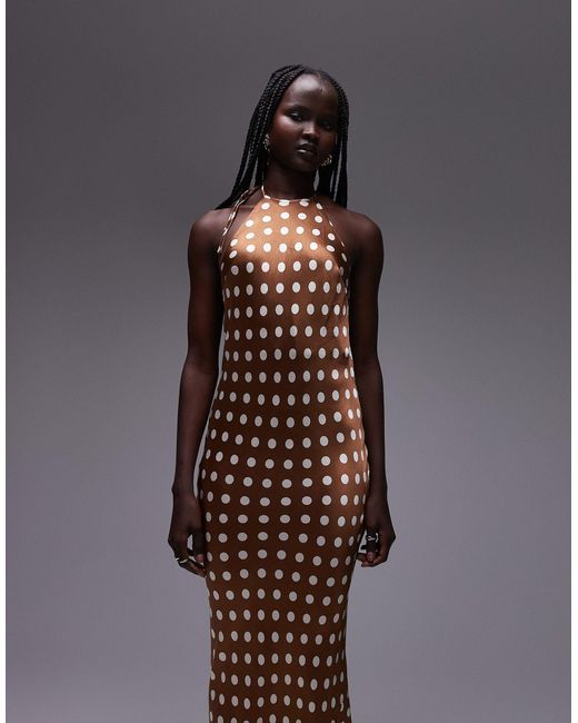 TOPSHOP Polka Dot Halter Neck Maxi Dress in Grey Lyst Australia