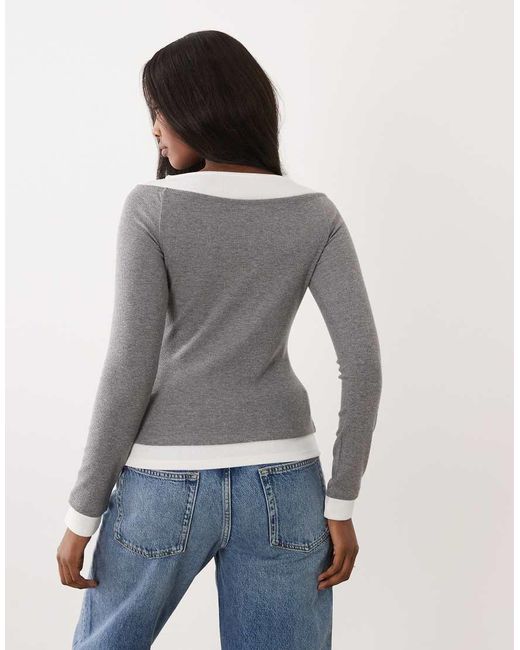 ASOS Gray Ribbed Double Layer Cold Shoulder Top