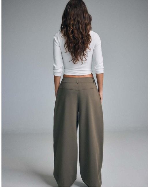 Stradivarius Gray Tailored Barrel Trousers
