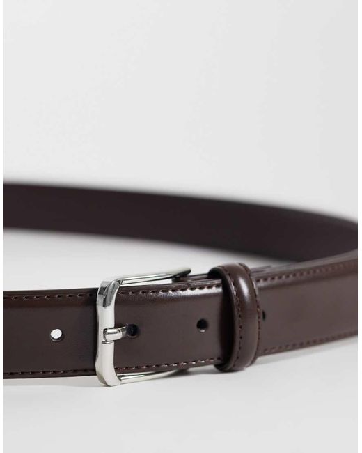 Mango White Classic Leather Belt With Silver Harware for men