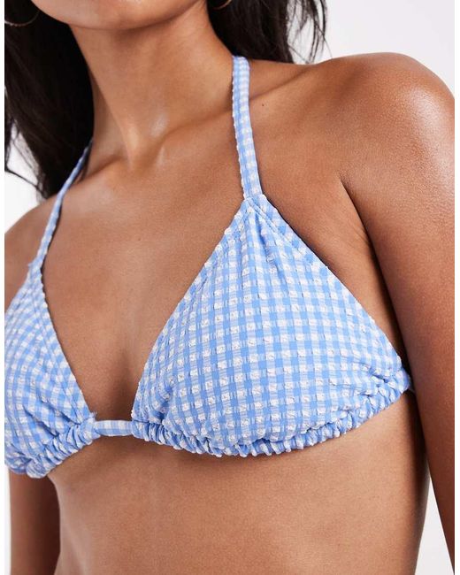New Look Blue Gingham Triangle Bikini Top