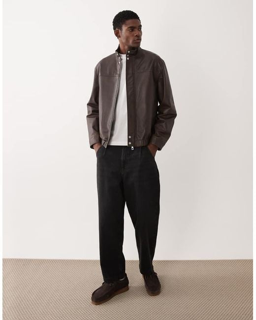 ASOS Brown Real Leather Oversized Bomber Jacket for men