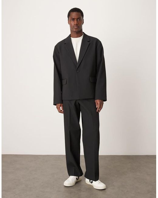 ASOS Black Rib Fabric Boxy Suit Jacket for men