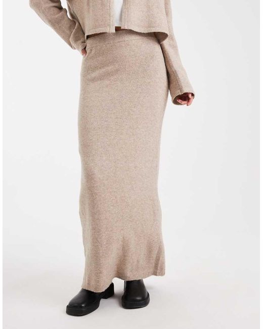 Pieces Natural Knitted Midi Skirt Co-ord