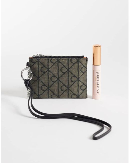 Calvin Klein Gray Emblem Jacquard Print Purse With Metal Hardware