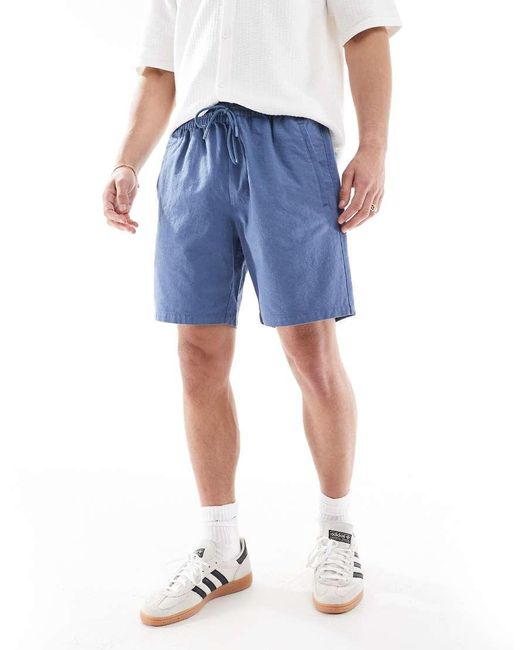 Pantalones Cortos Azules Sin Cierres De Tejido Efecto Lino De -Blanco River Island de hombre de color Blue