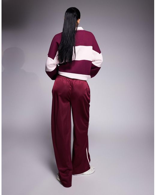 Kaiia Purple Embroidered Logo Side Stripe Wide Leg Tricot jogger Co-ord