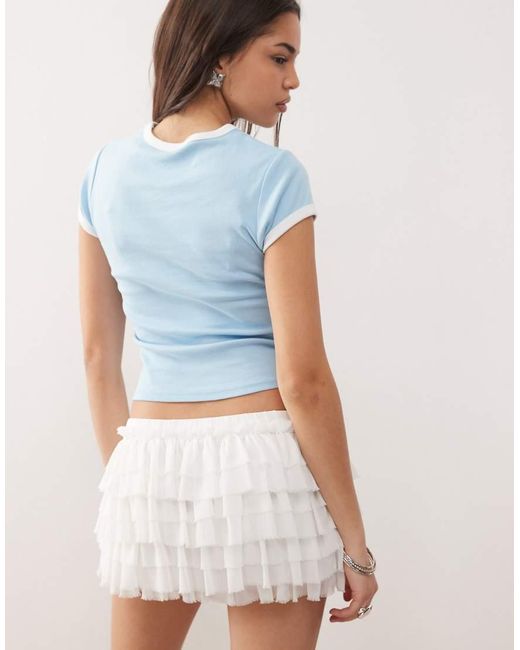 Monki Orange Chiffon Ruffle Mini Skirt