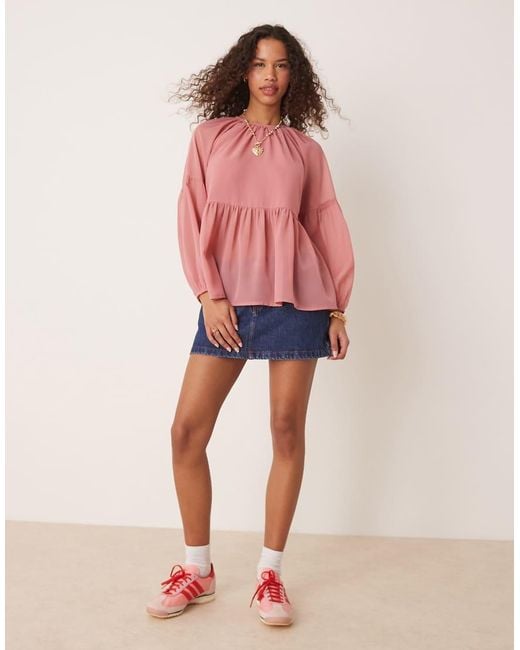 ASOS Pink Long Sleeve Floaty Smock Top