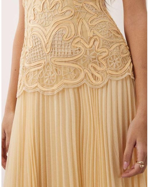ARRANGE Natural Abstract Cutwork Bandeau Maxi Dress With Pleat Skirt